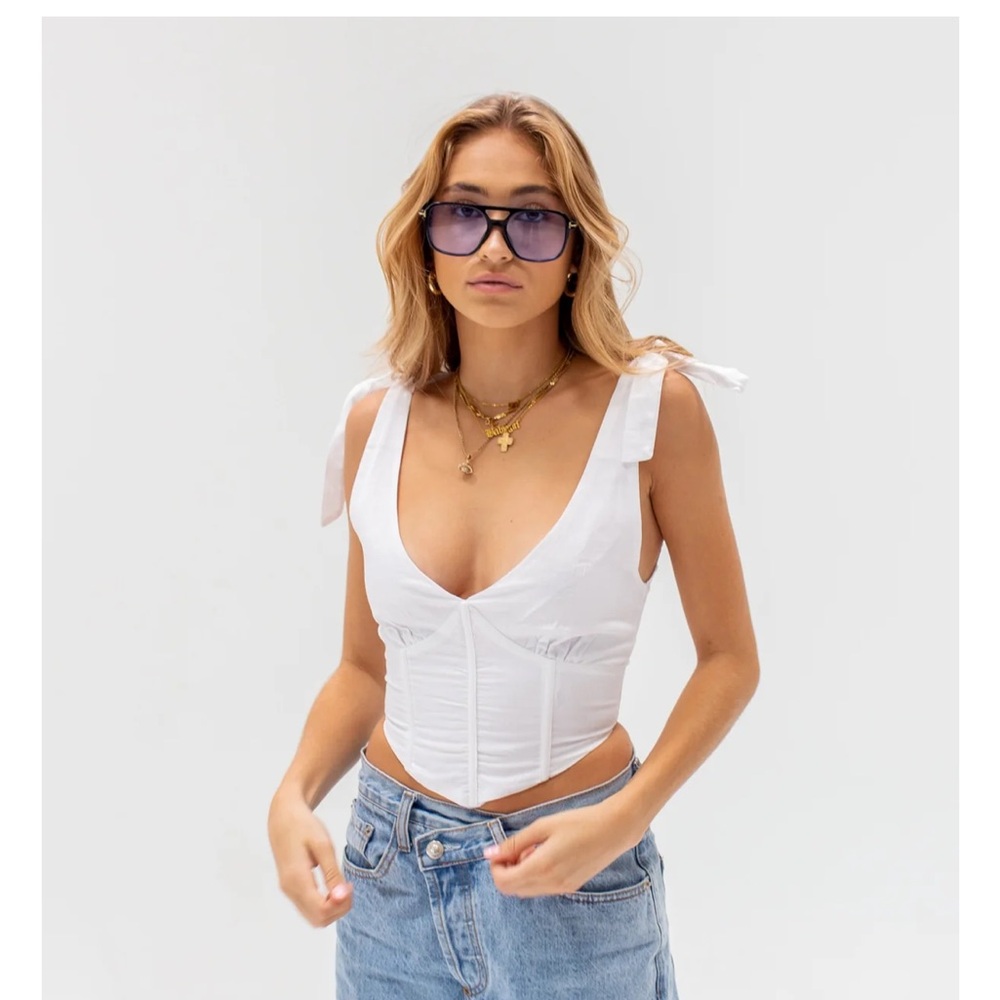 Peppermayo Parisian life bustier crop white linen